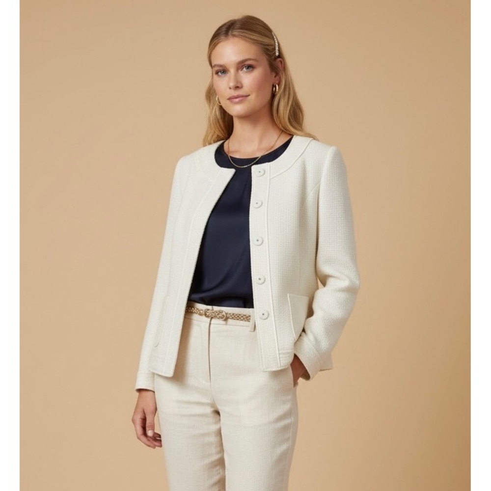 Banana Republic Ivory Tweed Snap Front Jacket Size 6‎ Professional Workwear Core